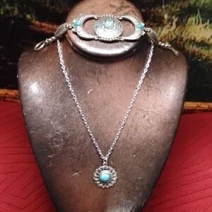 Silver and Turquoise Necklace and Bracelet Set